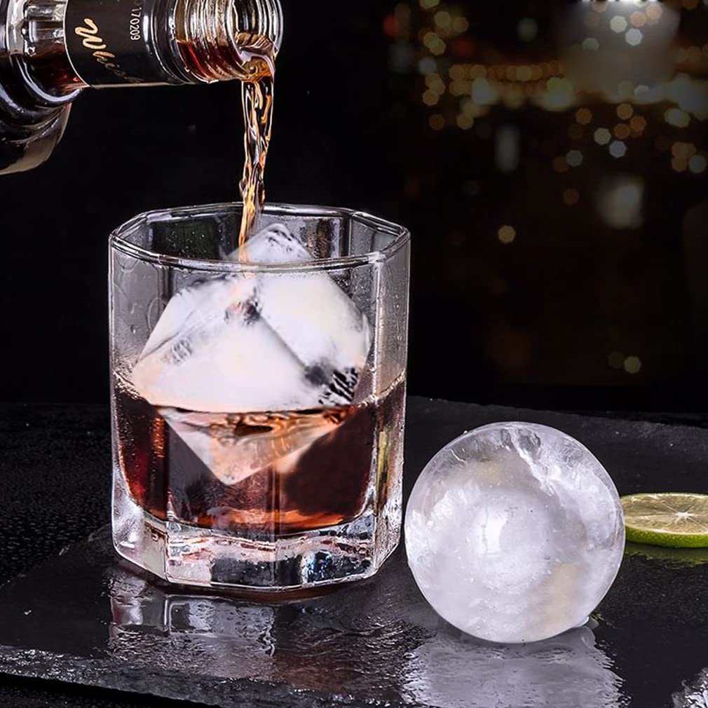 Treamon Ice Cube Trays (Set of 2), Sphere Ice Ball Maker with Lid & Large Square Ice Cube Maker for Whiskey, Cocktails, and Homemade, Keep Drinks Chilled