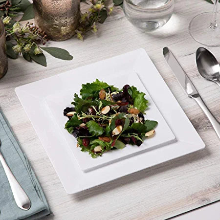 Disposable Square Plastic Plates - 60 Pack - 30 x 9.5 inch Dinner and 30 x 6.5 inch Salad Combo Plate