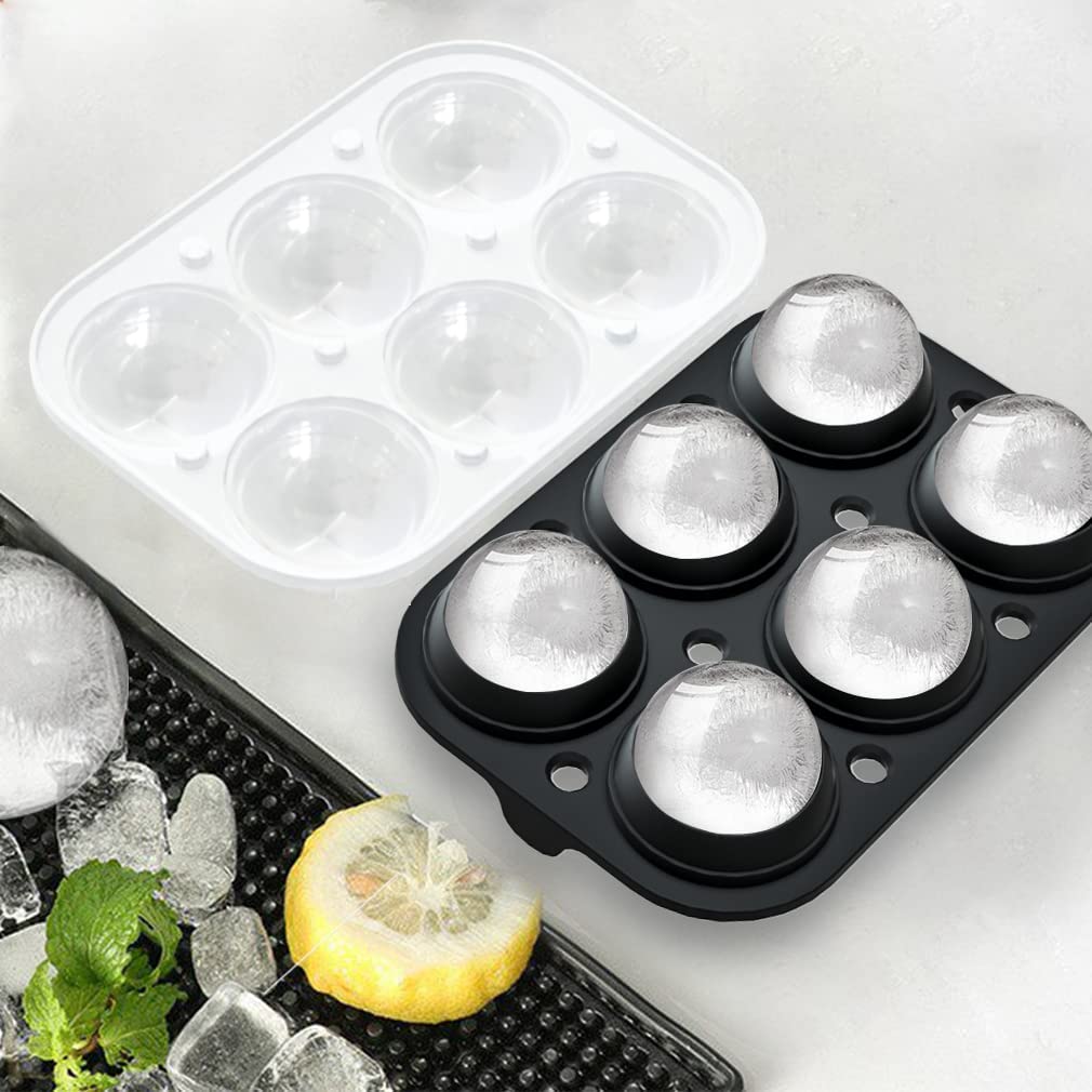 Treamon Ice Cube Trays (Set of 2), Sphere Ice Ball Maker with Lid & Large Square Ice Cube Maker for Whiskey, Cocktails, and Homemade, Keep Drinks Chilled