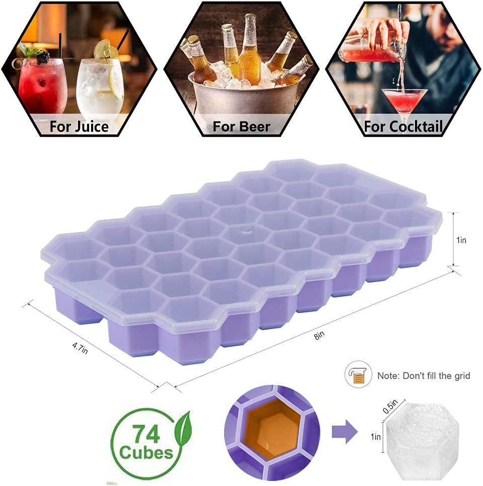 Treamon Upgrade Ice Cube Trays, 2 Pack Silicone Flexible Ice Cube Trays with Lid, 76 Cubes Ice Trays for Chilled Drinks, Whiskey & Cocktails, Stackable Flexible Safe Ice Cube Trays2