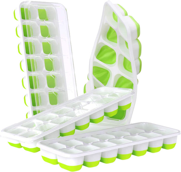 Treamon Ice Cube Trays 4 Pack, Easy Release Silicone & Flexible 14 Ice Cube Trays with Spill-Resistant Removable Lid, LFGB Certified and BPA Free, for Cocktail, Freezer, Stackable Ice Trays with Covers