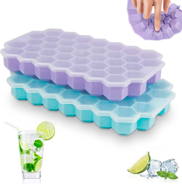 Treamon Upgrade Ice Cube Trays, 2 Pack Silicone Flexible Ice Cube Trays with Lid, 76 Cubes Ice Trays for Chilled Drinks, Whiskey & Cocktails, Stackable Flexible Safe Ice Cube Trays2