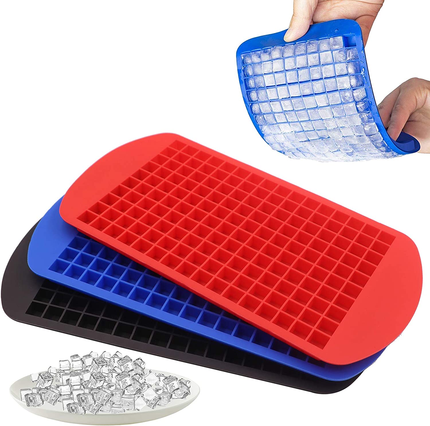 Ice Cube Trays with Lids 2 Pack Small Food Grade Silicone BPA Free for  Freezer Flexible Easy-Release Stackable Ice Cube Mold