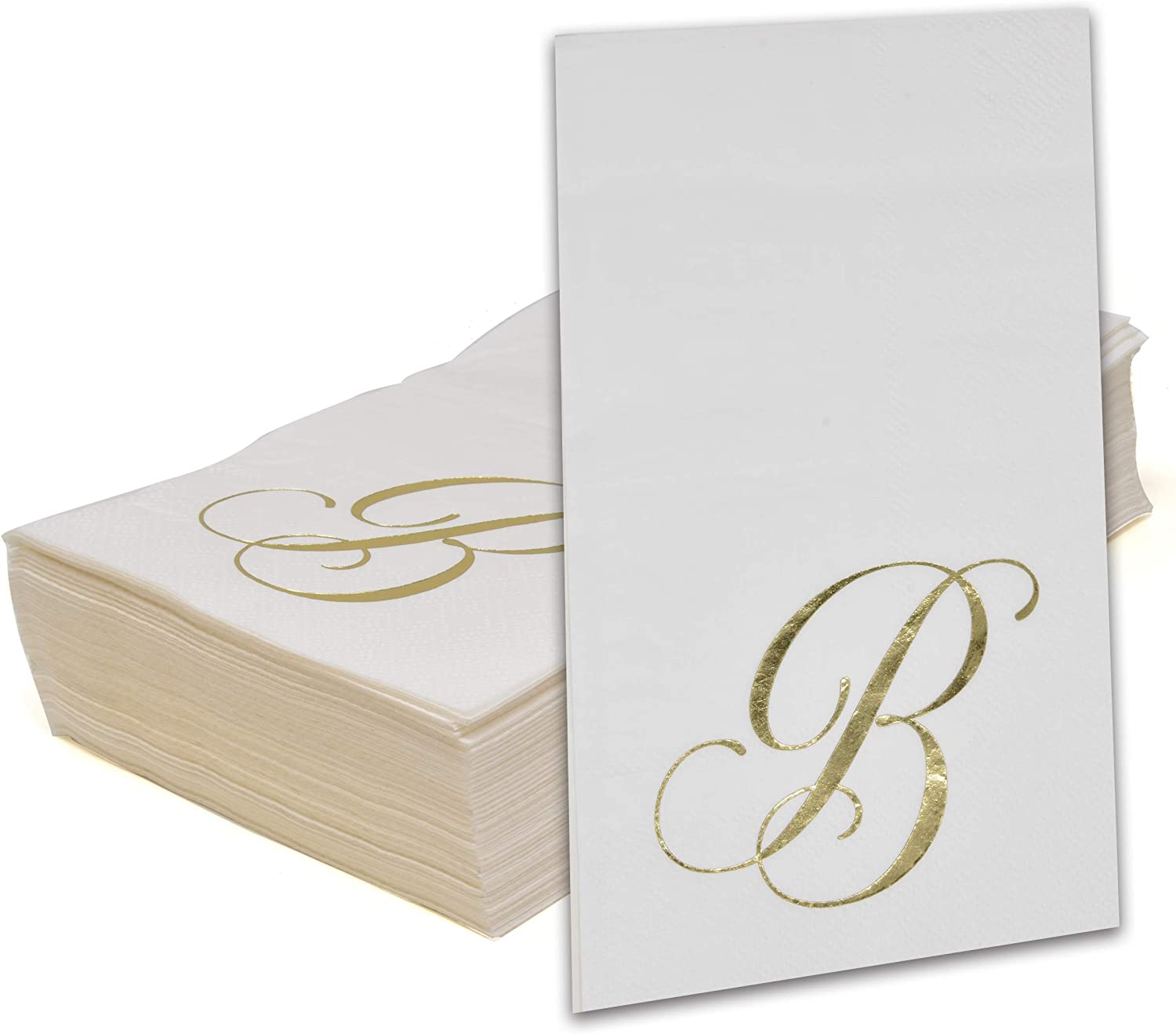 100 Gold Monogram Guest Napkins Letter B Disposable Paper Pack Elegant Metallic Golden Foil Dinner Hand Napkin for Bathroom