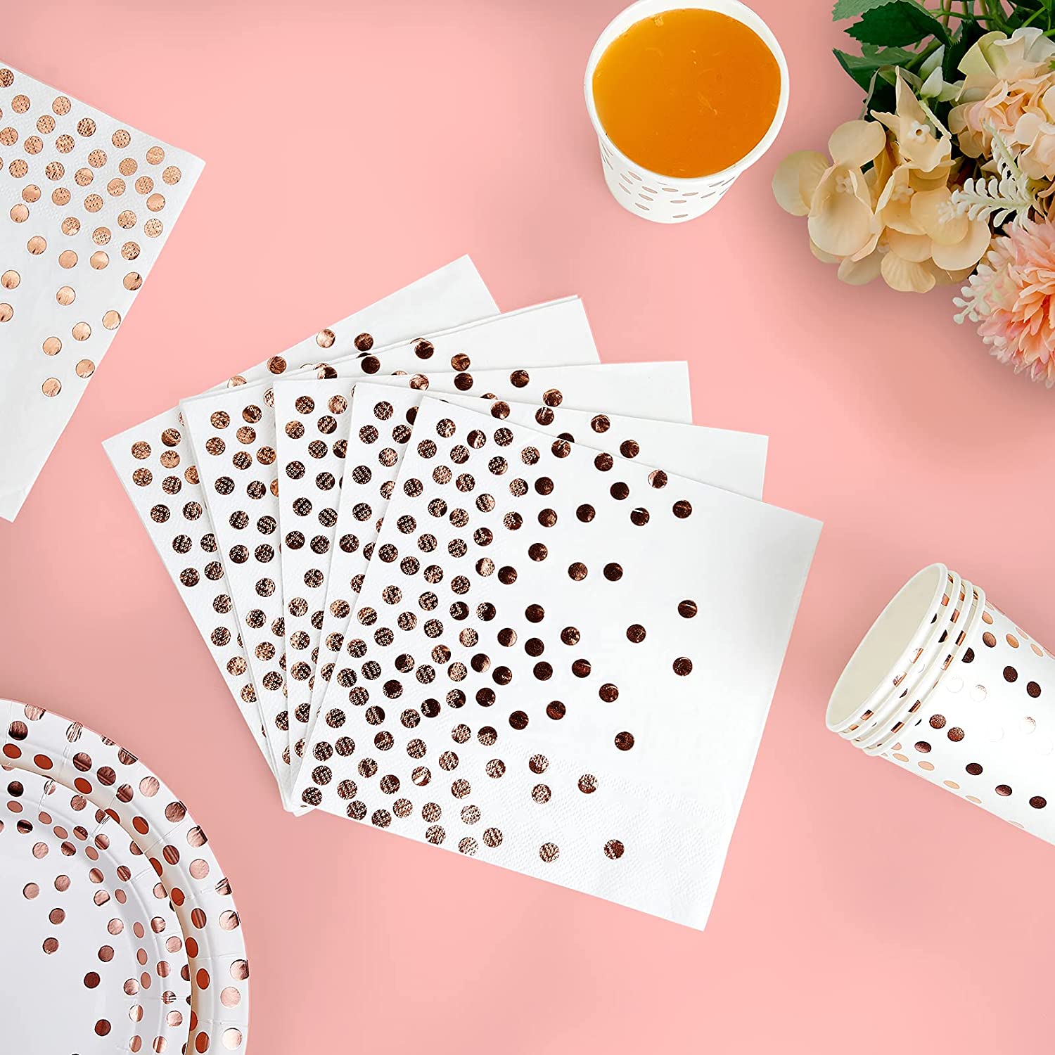 White and Rose Gold Party Supplies - 100 PCS Disposable Dinnerware Set