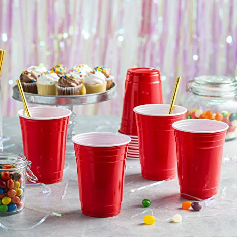 Party On Disposable Plastic Cups, Red, 18 Ounce, 30 Count