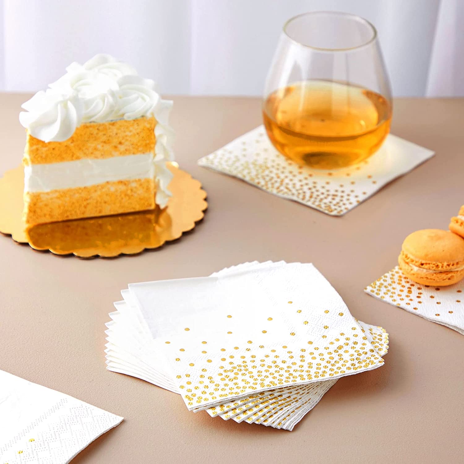 100 PK Gold Napkins - 4 Assorted Designs - 3-Ply Cocktail Napkins Folded 5 x 5 Inches Bar Napkins Disposable Party Napkins
