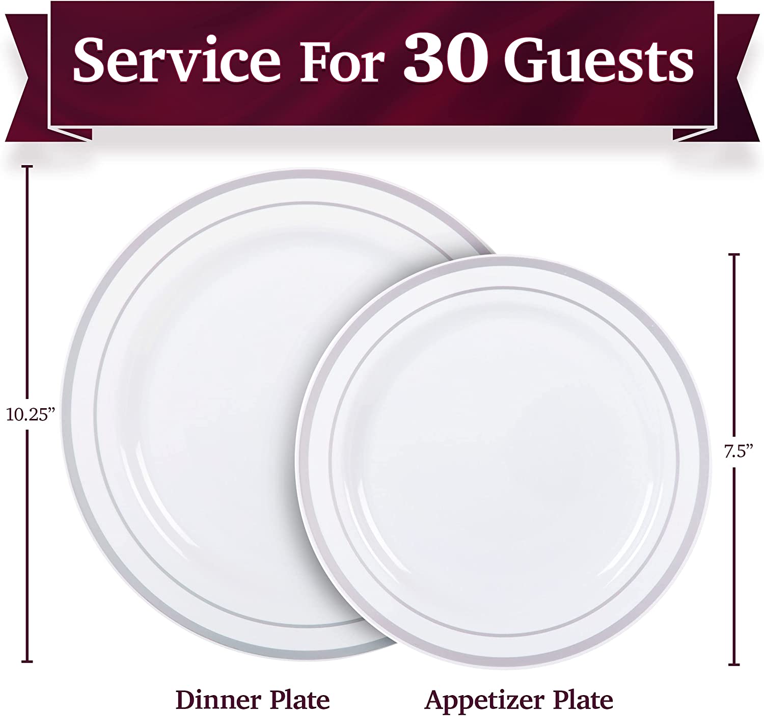 60 Piece Plastic Party Plates White Square Disposable Plates, 30 Premium Heavy  Duty 10.25 Inch Dinner Plates and 30 Plates 7.5 Inch Dessert Appetizer  Wedding Plates 