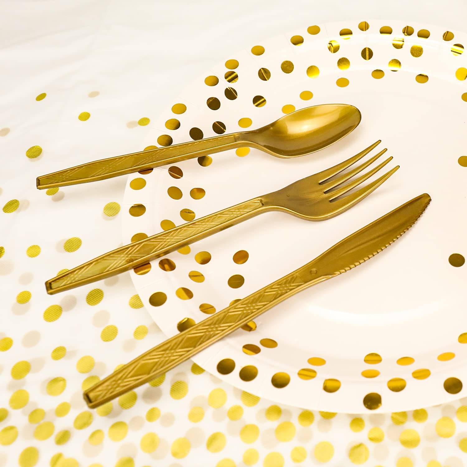 White and Gold Paper Plates - 100 Pieces Gold Dot Disposable Party Plates