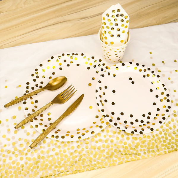 White and Gold Paper Plates - 100 Pieces Gold Dot Disposable Party Plates