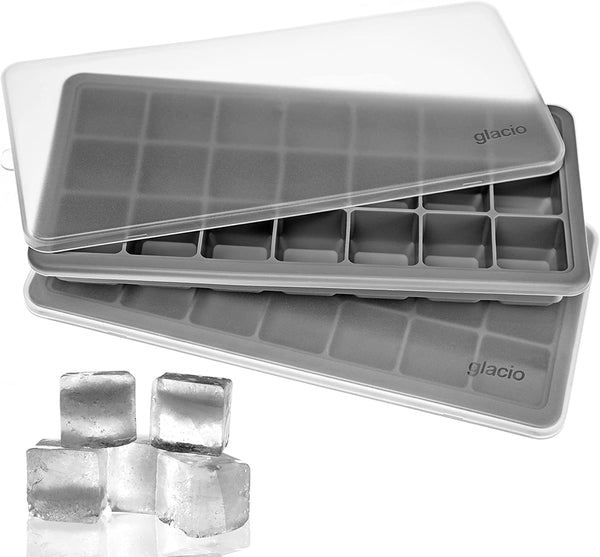 Treamon Small Ice Cube Silicone Trays - Covered Flexible Ice Molds with Lids - Set of 2