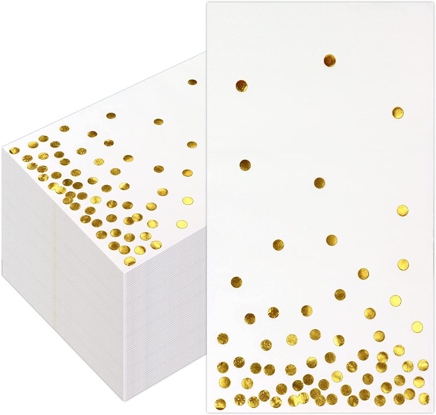 Pack of 120 Gold Foil Guest Napkins White and Golden Polka Dots Disposable Hand Towels