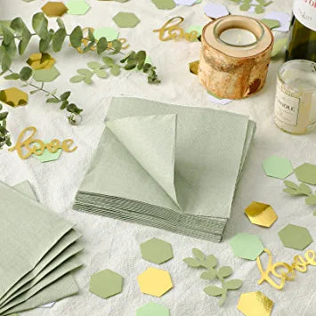 100 Pieces 2-ply Sage Green Cocktail Napkin Disposable Soft Sage Green Napkins for Dinner Wedding Party