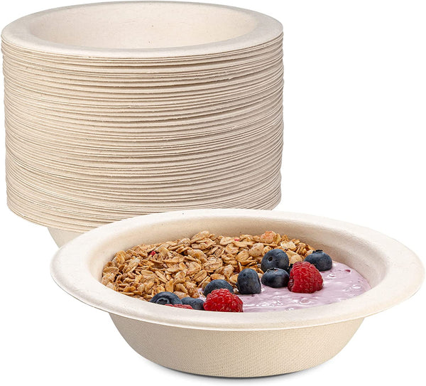 150 Pack 12 OZ Paper Bowls, Disposable Compostable Bowls Bulk, Heavy-Duty Quality Natural Bagasse, Perfect for Milk Cereals, Snacks and Salads.