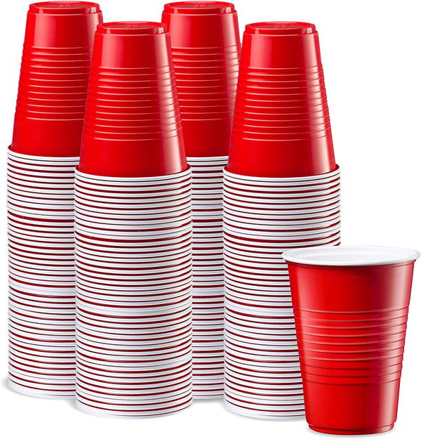 Party On Disposable Plastic Cups, Red, 18 Ounce, 30 Count