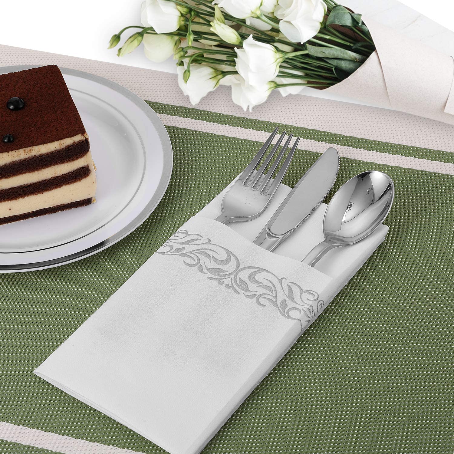 100 Disposable Hand Towels , Soft and Absorbent Line-Feel Dinner Napkin