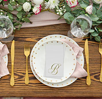 100 Gold Monogram Guest Napkins Letter B Disposable Paper Pack Elegant Metallic Golden Foil Dinner Hand Napkin for Bathroom